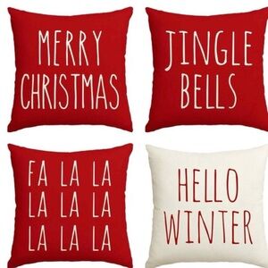 Festive Red and White Holiday Pillows Covers 18x18 set of four
